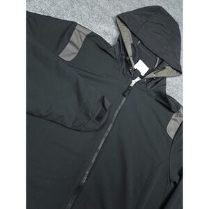 NIKE Jacket Women's Large 12-14 Black Gray Hooded Full Zip Lightweight Poly